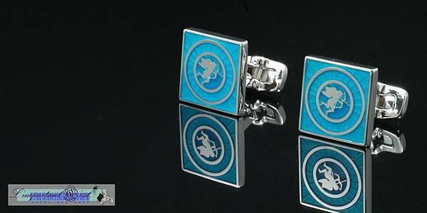 愛神琺瑯彩藍鍍鉑金方形袖扣