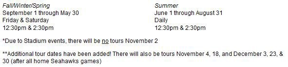 centurylink field tour schedule