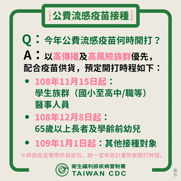 公費流感疫苗全採四價流感疫苗 今年採3梯次分批接種2.png