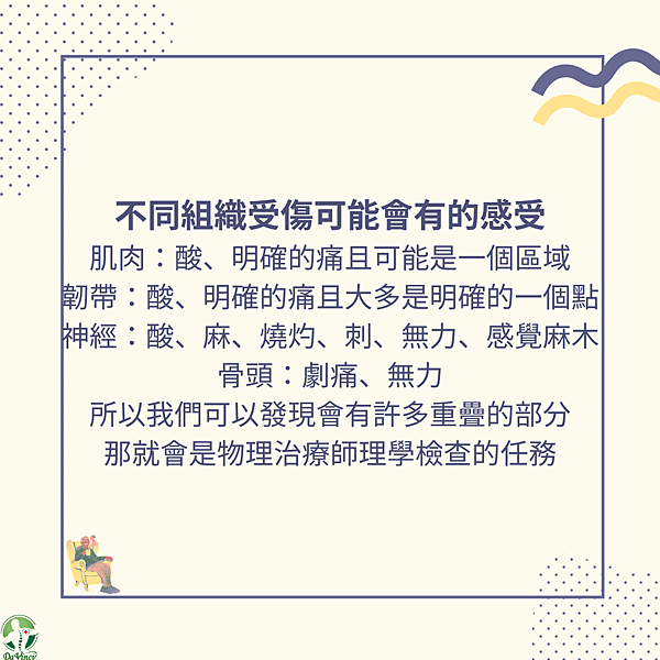 不同組織受傷可能會有的感受 以及 做完治療可能會有什麼感受