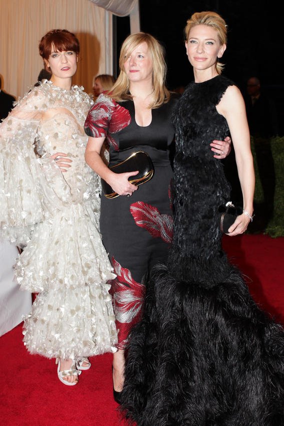 Sarah Burton (creative director of McQueen), Florence Welch, and Cate Blanchett in Alexander McQueen