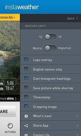 InstaWeather, settings