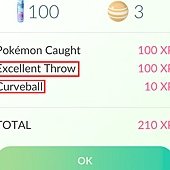 App, 精靈寶可夢GO, 經驗值, 成功捕捉寶可夢, Curveball + Excellent Throw