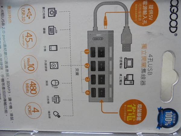 【符合需求】A-GOOD金盛科技USB2.0 4埠獨立開關H