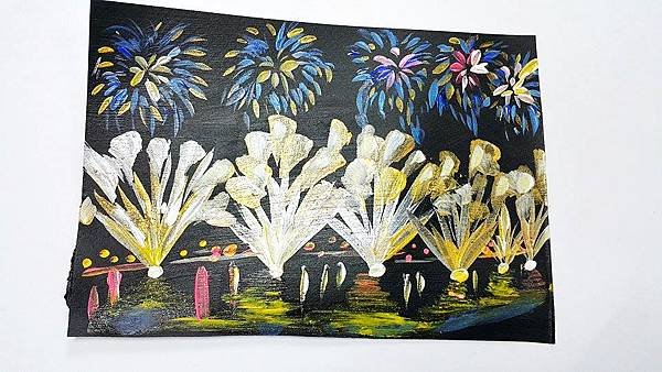 廣告顏料 水彩 壓克力顏料 繪畫 湖面煙火6