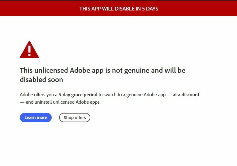 ADOBE盜版警告彈窗通知一次解決~催錢封鎖app你還剩幾天