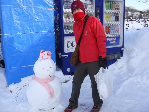 公園內販賣機的雪人