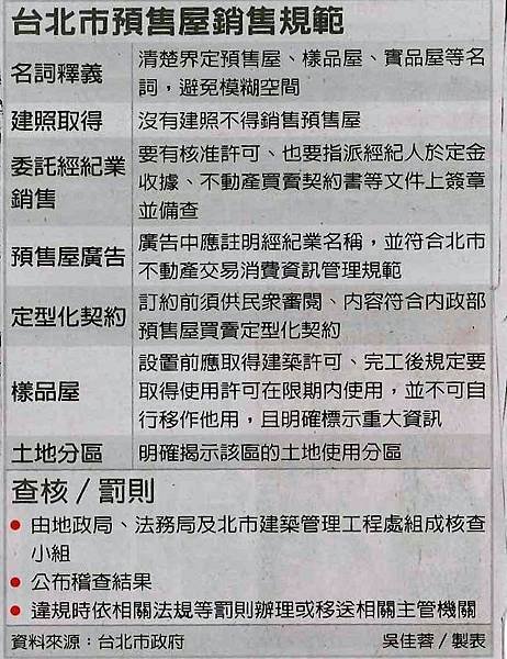 台北市預售屋新規103年8月15日生效  文◎李廷鈞地政士