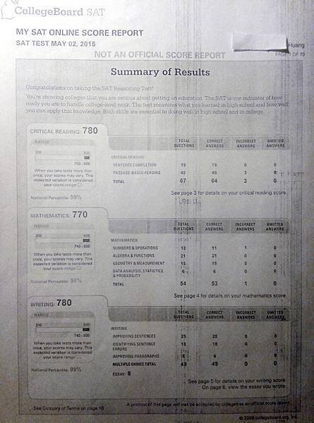 SAT 2330 成績證明(答題明細)