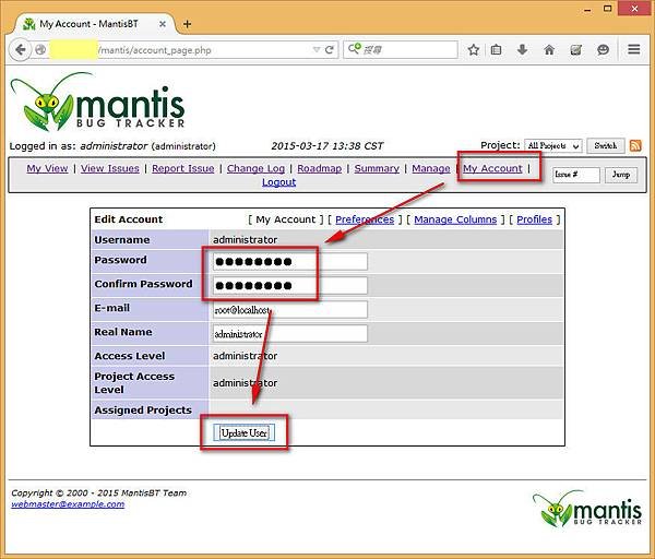 Mantis Change Admin PWD