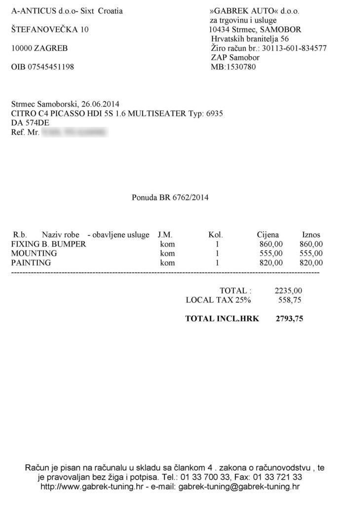 repair invoice