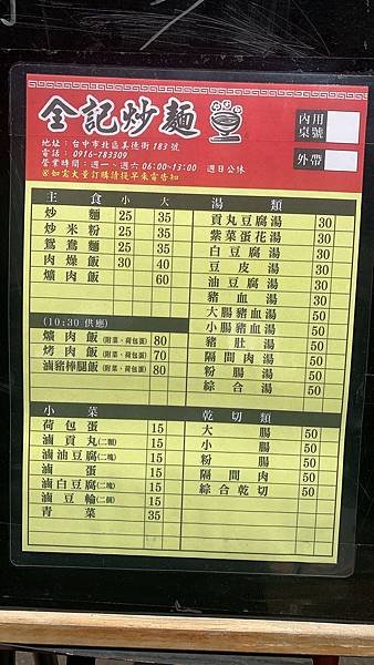【台中。北區】全記炒麵~中國醫附近(內有菜單)平價又好吃