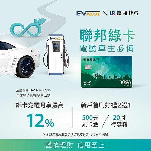 【EVALUE x聯邦銀行 充電神卡最高12%回饋】