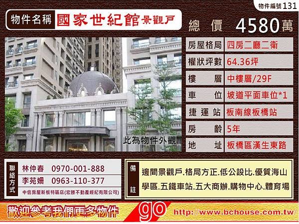 國家世紀館 景觀戶 中信房屋 新板特區 國家世紀館 專案經理林仲春/李苑姍竭誠為您服務!