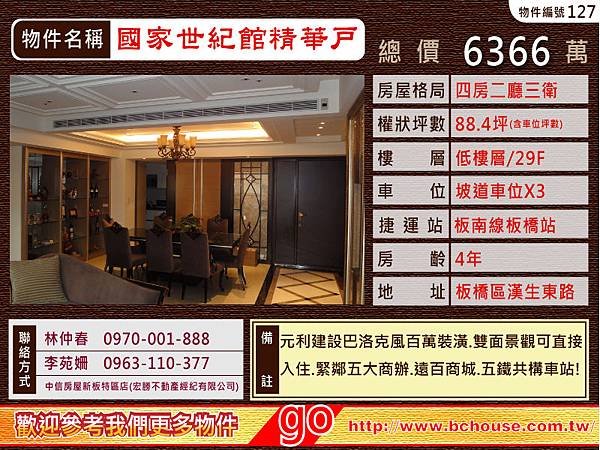 國家世紀館 中信房屋 新板特區 國家世紀館 專案經理林仲春/李苑姍竭誠為您服務! 