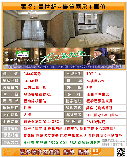 新板特區房市新聞~1485萬 北市購屋預算增3成~專售~橋鋒~橋峰A+新板特區專案經理林仲春~0970-001-888
