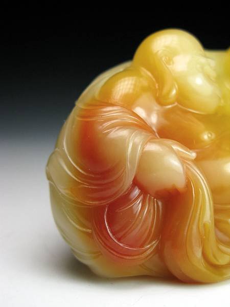 石痴三彩芙蓉彌勒童子雕-7