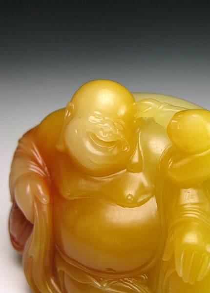 石痴三彩芙蓉彌勒童子雕-13