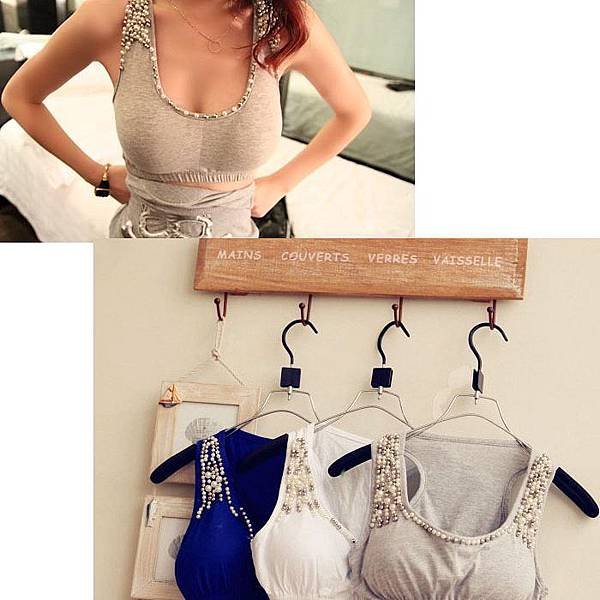 1015-Kate❤Vogue夏日甜心必備手工珠飾內搭小背心(內附胸墊)