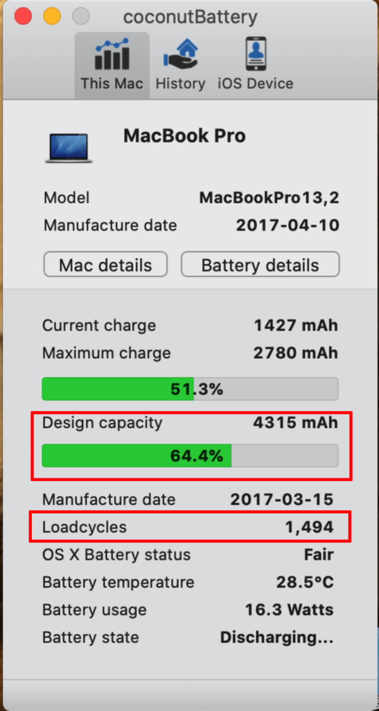 台北MacBook維修推薦-coconutBattery電池檢測結果