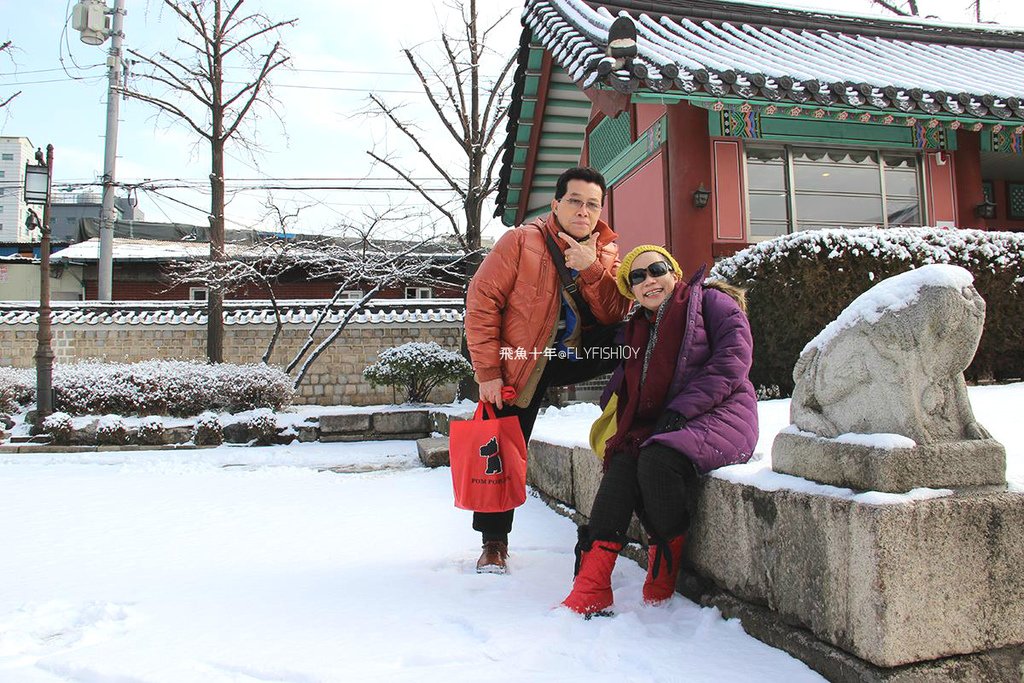 韓國首爾。下大雪的東廟、南山谷韓屋村(남산골한옥마을)、 土