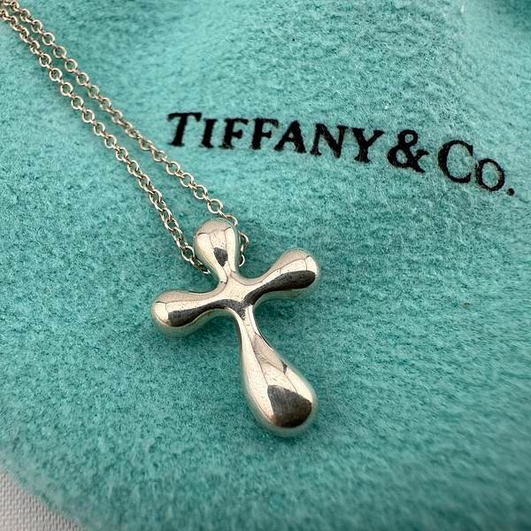 Tiffany&amp;Co.蒂芬妮 純銀925 十字淚滴項鍊 鍊長
