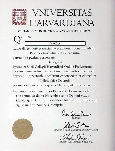 Harvard PhD Diploma copy