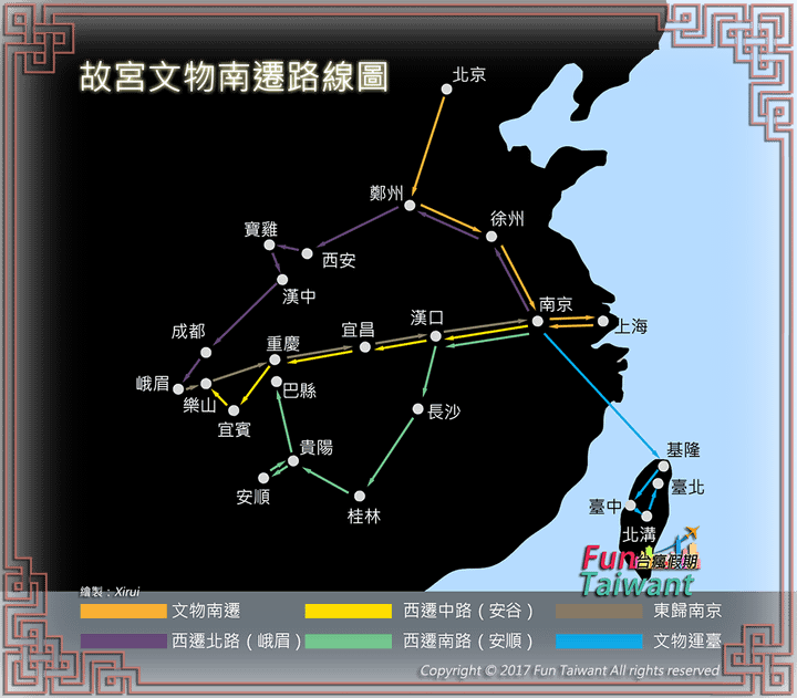 15 故宮文物南遷路線圖。