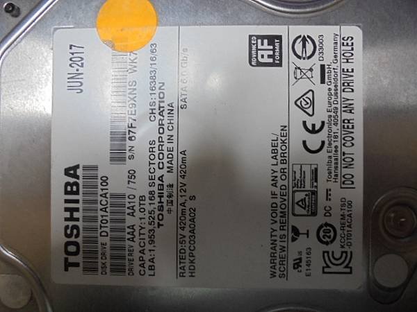 【判定問題】TOSHIBA東芝1TB～3.5吋7200轉裸碟