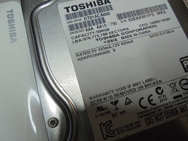 【存外接碟】TOSHIBA東芝500GB→3.5吋7200轉