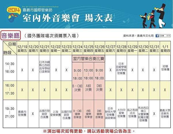 1嘉義市管樂節-音樂廳場次表