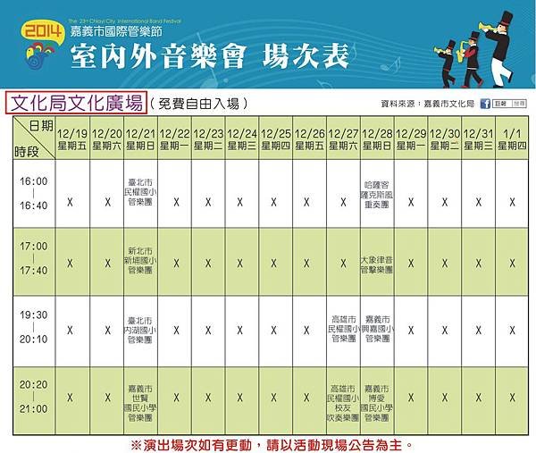 4嘉義市管樂節-文化中心前廣場場次表