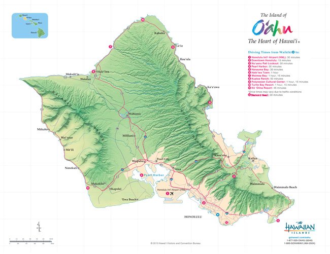 歐胡島 自行開車路線地圖oahu-drive-map