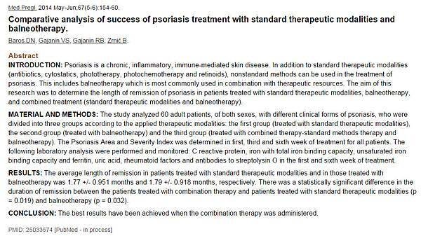 Comparative analysis of success of psoriasis treatment with standard therapeutic modalities and balneotherapy浴療對治療牛皮癬(銀屑病)的成功案例