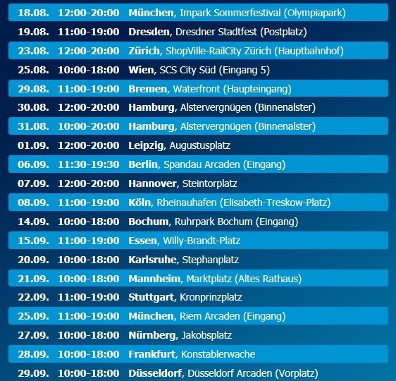 roadshow timetable