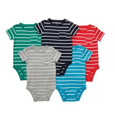 CTB021  5-pack short-sleeve striped bodysuits