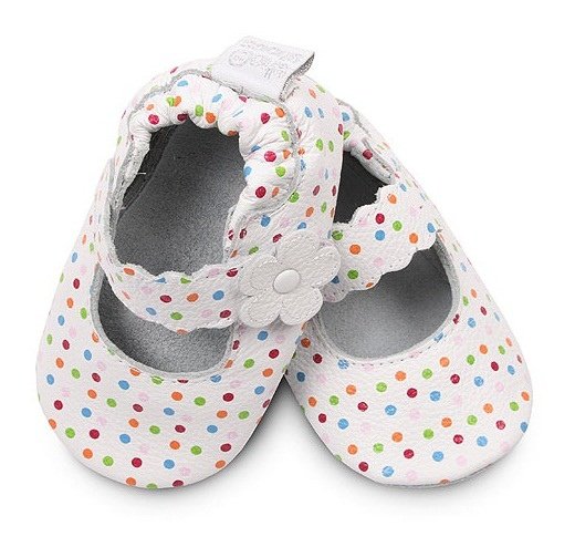 White_Flower_Dots (#VWH44)_velcro fastening girls soft sole leather shoos