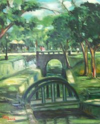 蕭耀天〈嘉義公園-日本古橋〉，2002年，油畫