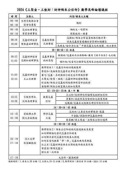 2024《三聚金・三散財：財神陶朱公信仰》廟學高峰論壇