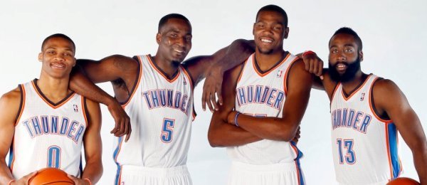 Russell Westbrook, Kendrick Perkins, Kevin Durant &amp; James Harden