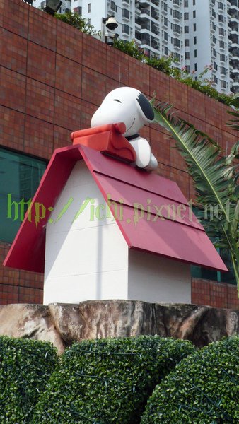 門口造景上面的打字Snoopy