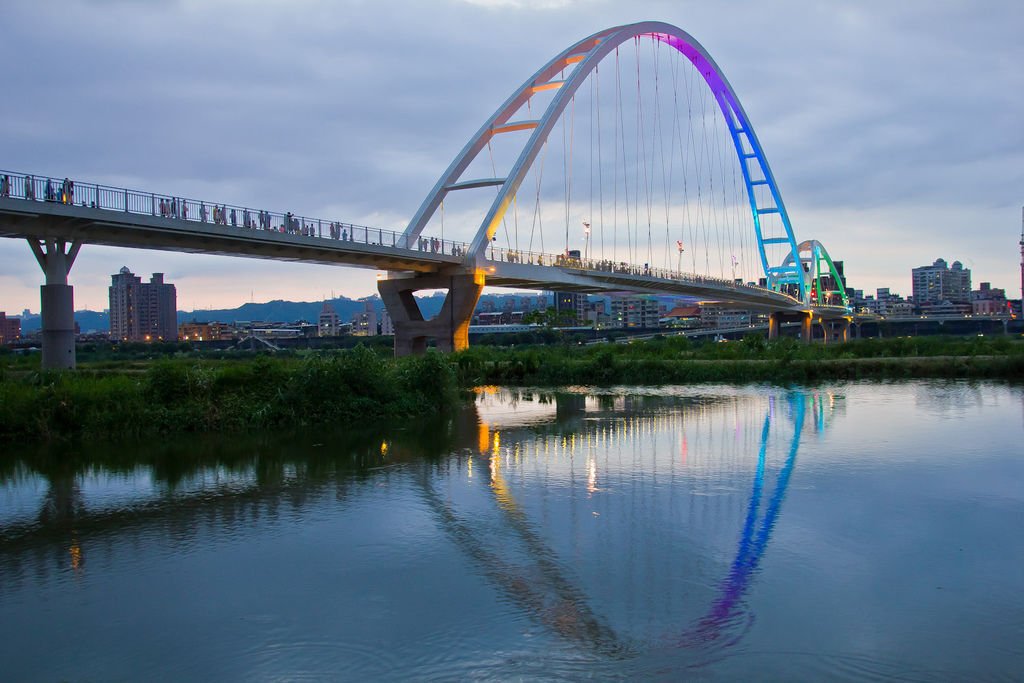 【新北景點】板橋新莊新月橋‧跨堤景觀橋│騎單車賞夕陽夜景│4