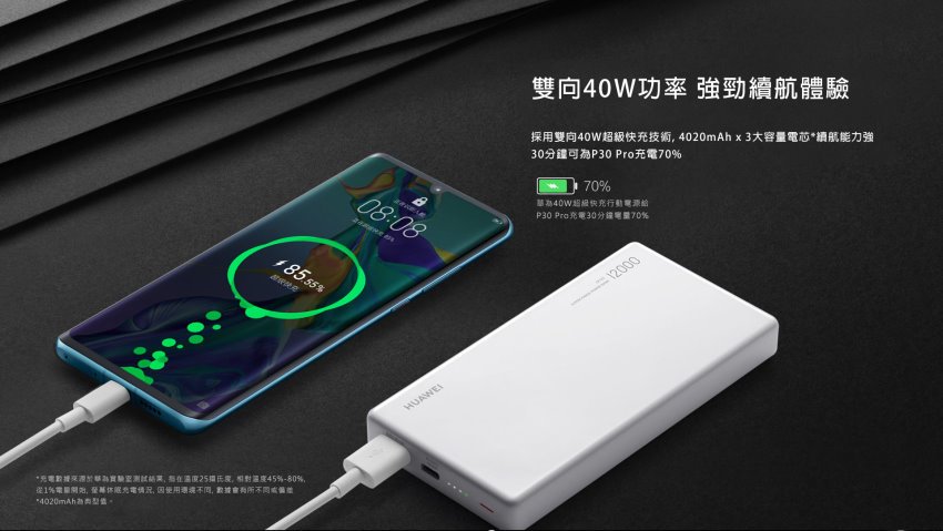 HUAWEI 40W 超級 Super Charge 與 PD 雙快充協定行動電源 (2)