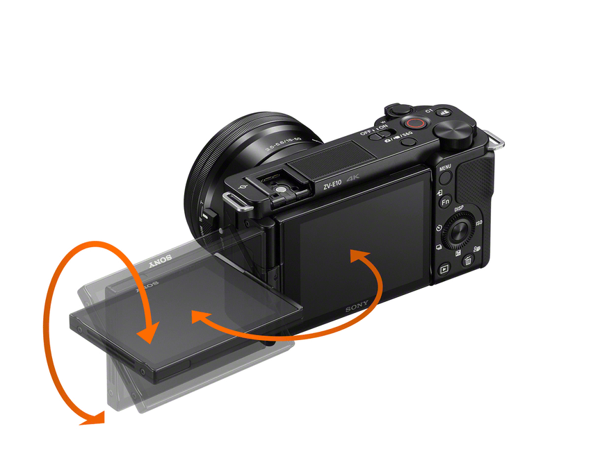 圖2)  全新 Sony Alpha ZV-E10 ，為首款採用側翻式多角度螢幕的 E 接環 APS-C 片幅機種，並具備快速近距離對焦、產品展示模式與一鍵切換景深等超直覺拍攝設定，更加突顯對焦主體。.png