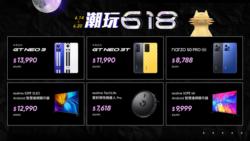 realme「潮玩618」祭出多項夯品折扣，潮玩電競旗艦GT Neo3系列購機現省1千元。.png