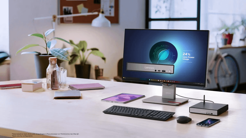 【新聞照片5】全球首款內建Snapdragon X系列的商用桌上型電腦ThinkCentre neo 50q QC，以 1 公升的迷你規格實現 AI 驅動的工作流程，提供卓越的多工生產力.png