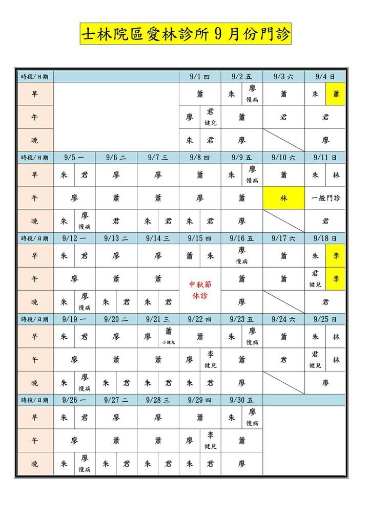 愛林醫療機構兩院區10509月份門診00-1