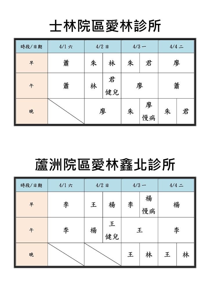 Microsoft Word - 愛林醫療機構兩院區1060401-0404門診.docx