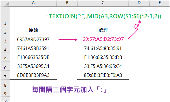 Excel-在字串中每問隔2個字元插入一個符號(ChatGP