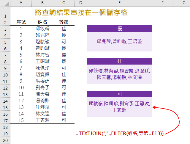 Excel-將查詢結果串接在一個儲存格